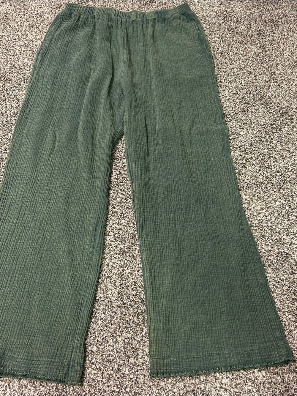Neuflora pants Green Cotton Pull On Wide Leg Modest Prairie Sz Large Cottage
